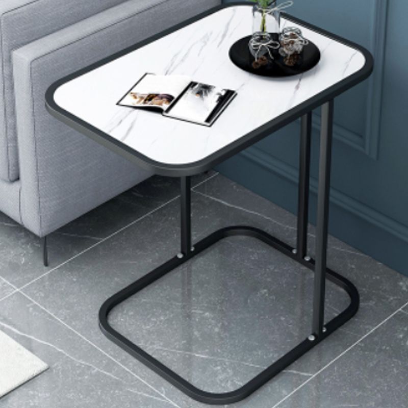 Glam Black/White Wood Side Table Stainless Steel Frame End Table