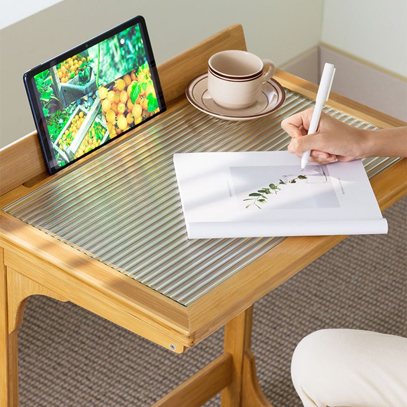 Rectangular Glass Top Side Table Wood Sofa Side Accent Table