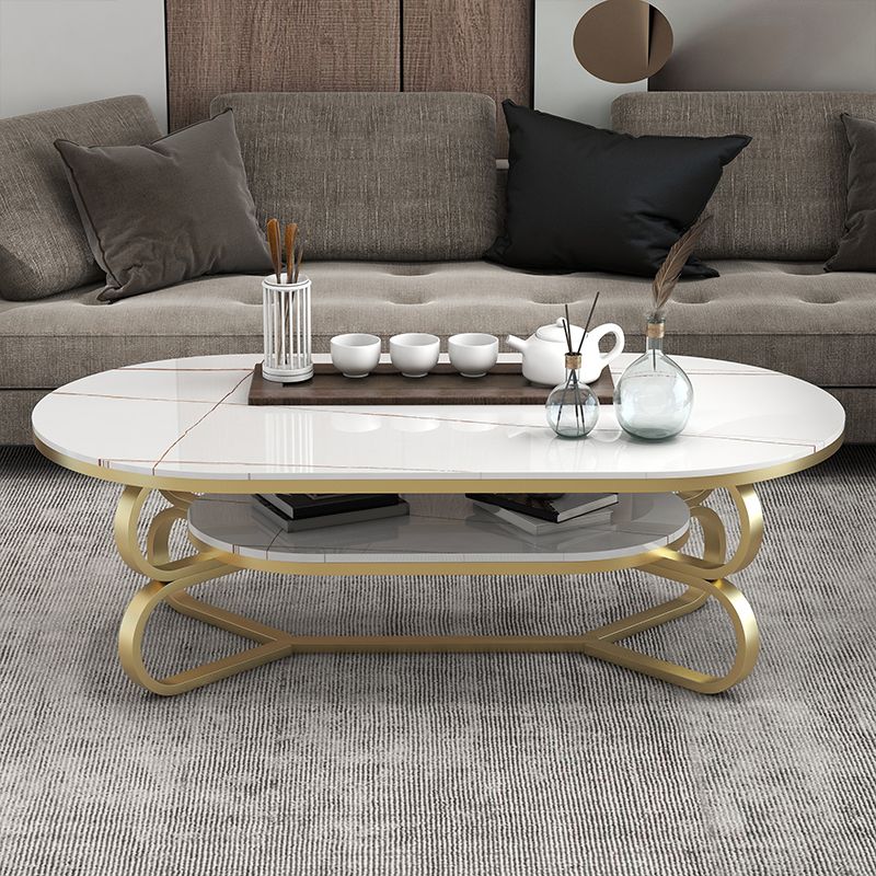 Metal Abstract Base Cocktail Table Oval Slate Top Coffee Table with Shelf Clearhalo 'Coffee & Accent Tables' 'Coffee Tables' 'coffee_tables' 'furn' 'furn_coffee_tables' 'Furniture' 'Living Room Furniture' 1200x1200_cc501e66-301f-4369-a7a4-6ae3d693d68d