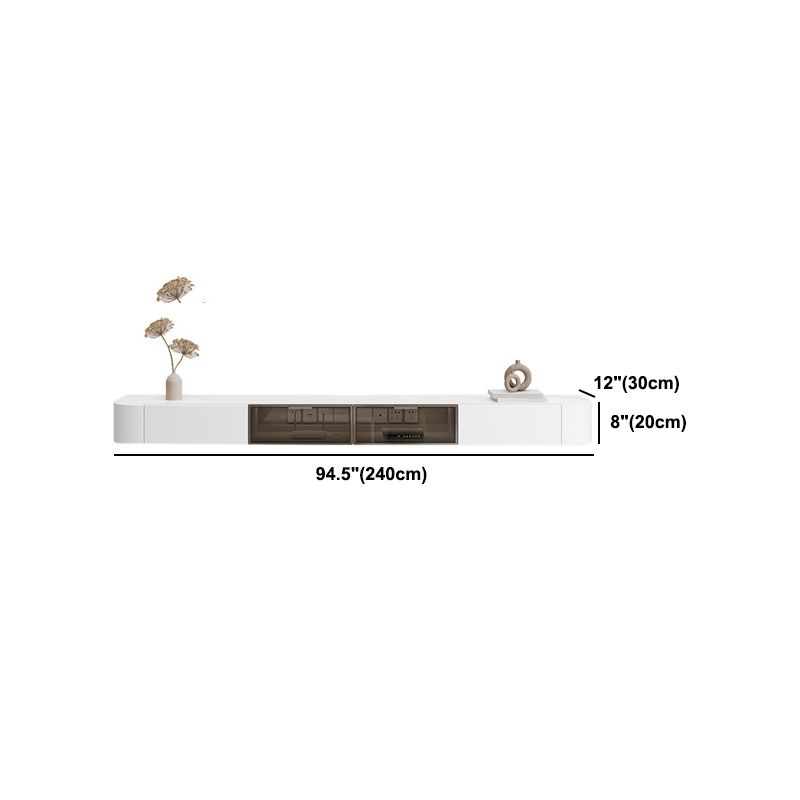 Support multimédia mural blanc avec tiroirs, console TV contemporaine, imitation bois