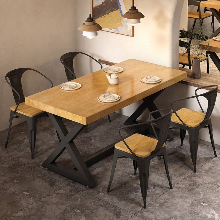 Industrial Style Solid Wood Dining Set with Traditional Height Fixed Table and Trestle Base Clearhalo 'Dining Room Sets' 'Dining Tables & Seating' 'dining_room_set' 'furn' 'furn_dining_room_set' 'Furniture' 'furniture_dining_room_set' 'Kitchen & Dining Furniture' 'kitchen&dining_furn' 'kitchen' 1200x1200_cc59e8fd-5f71-4a41-b400-ccff1c64aa76