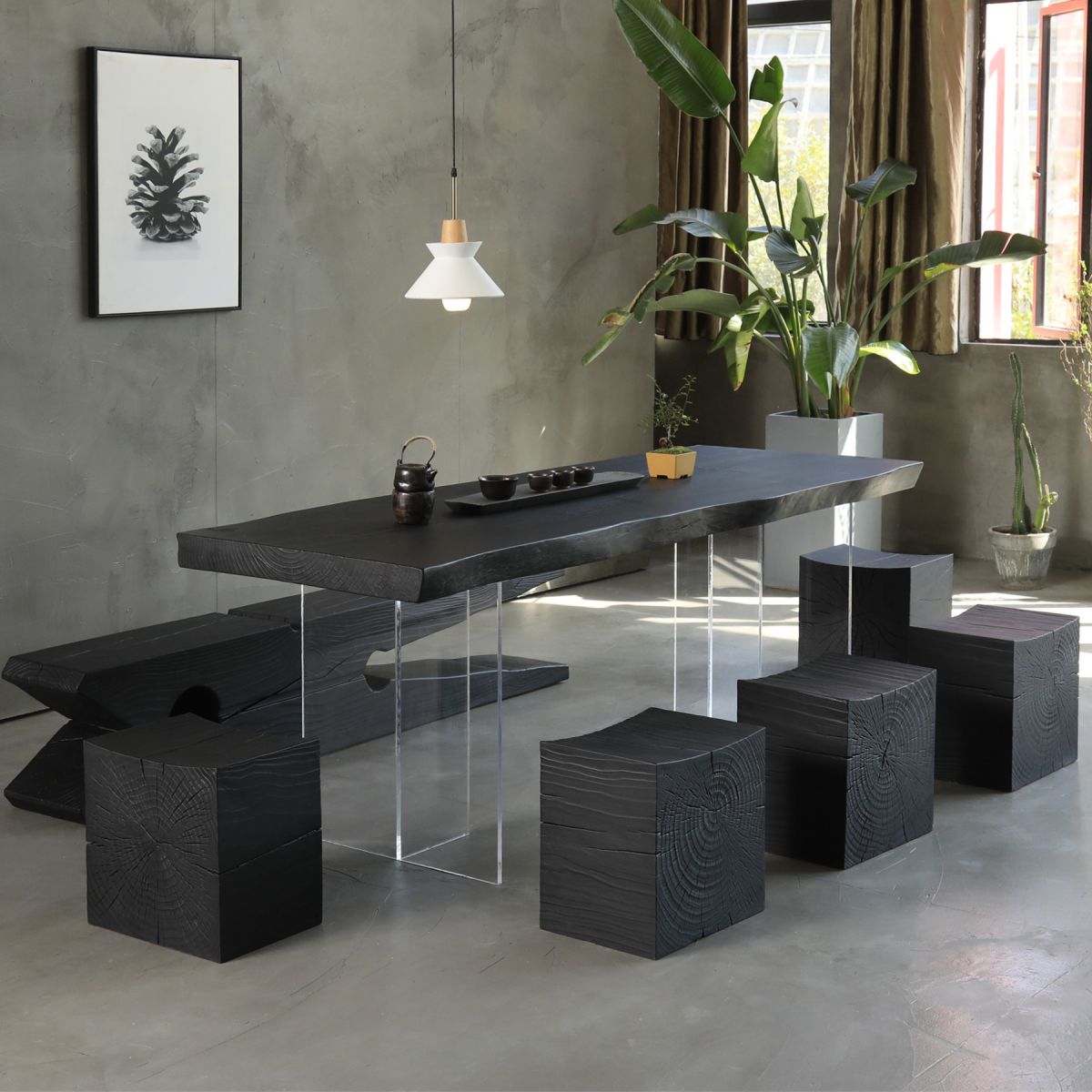 Black Modern Double Pedestal Table Rectangle Pine Solid Wood Top Dining table Clearhalo 'Dining Tables & Seating' 'Dining Tables' 'dining_table' 'furn' 'furn_dining_table' 'Furniture' 'furniture_dining_table' 'Kitchen & Dining Furniture' 1200x1200_cc5a01b1-7a37-4cbd-83e6-4329cef7bc32