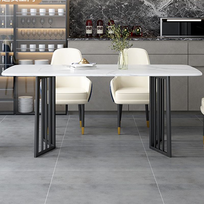 Black Metal Double Pedestal Dining Table Industrial Rectangle Fixed Table Clearhalo 'Dining Tables & Seating' 'Dining Tables' 'dining_table' 'furn' 'furn_dining_table' 'Furniture' 'furniture_dining_table' 'Kitchen & Dining Furniture' 'kitchen' 'kitchen_dining_table' 1200x1200_cc5c62ad-bc99-45f3-89b9-0375b9584c6f