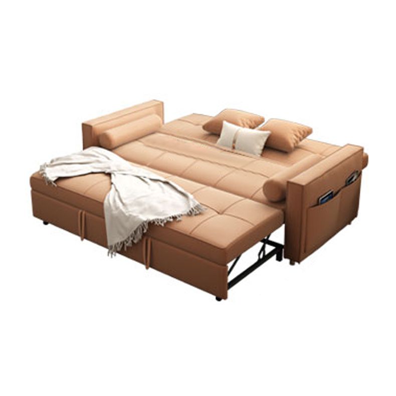 Faux Leather Convertible Sofa Bed with Pillows in Orange for Apartment Clearhalo 'furn' 'furn_sofas' 'Furniture' 'Living Room Furniture' 'Sofa' 'sofas' 1200x1200_cc5c839f-5fde-455d-a864-2dd11921adf9