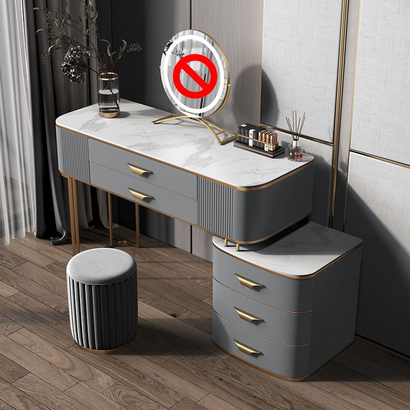 3/5-Drawers Vanity Luxurious Stone Top Vanity Table and Stool Set in Grey