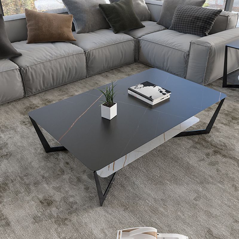 Modern Style Black Gold/white/grey/white Gold Rock Board Table with Iron Base Coffee Table Clearhalo 'Coffee & Accent Tables' 'Coffee Tables' 'coffee_tables' 'furn' 'furn_coffee_tables' 'Furniture' 'Living Room Furniture' 1200x1200_cc665850-3654-485e-a425-c88916ab9f7c