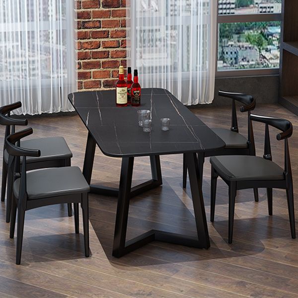 Industrial Style Dining Table Rectangle Sintered Stone Black Table with Metal Base Clearhalo 'Dining Tables & Seating' 'Dining Tables' 'dining_table' 'furn' 'furn_dining_table' 'Furniture' 'Kitchen & Dining Furniture' 1200x1200_cc6944e9-2735-4b25-95b3-19cfc6c2a64a