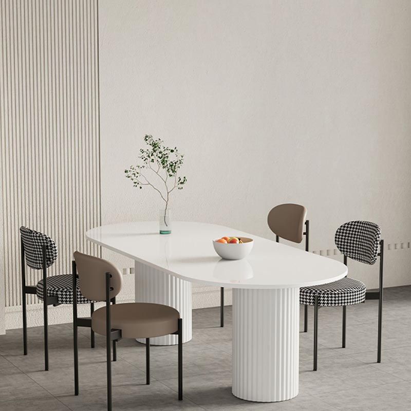 Oval Sintered Stone Dining Table Modern White Furniture with Double Pedestal for Home Clearhalo 'Dining Tables & Seating' 'Dining Tables' 'dining_table' 'furn' 'furn_dining_table' 'Furniture' 'Kitchen & Dining Furniture' 1200x1200_cc6c8cc3-4fdb-45c2-b3ed-933a1709698e