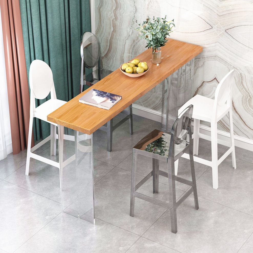 Ash Wood Bar-height Table with Acrylic Base Modern Rectangle Pub Table Clearhalo 'Bar Furniture' 'Bar Tables' 'bar_tables' 'furn' 'furn_bar_tables' 'Furniture' 'Kitchen & Dining Furniture' 1200x1200_cc6e22f4-c9ef-4a45-ac37-8e56fd39d533