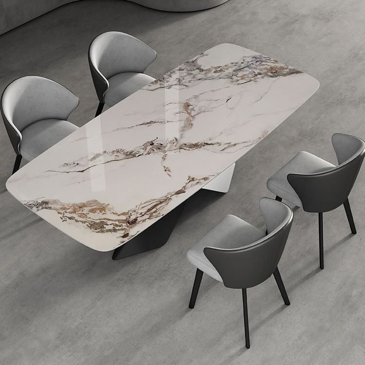 Modern Style Sintered Stone Dining Table with White Table and Pedestal Base for Home Use Clearhalo 'Dining Room Sets' 'Dining Tables & Seating' 'dining_room_set' 'furn' 'furn_dining_room_set' 'Furniture' 'furniture_dining_room_set' 'Kitchen & Dining Furniture' 'kitchen&dining_furn' 'kitchen' 1200x1200_cc71190b-84e0-42d9-9af7-303bfd51f74e