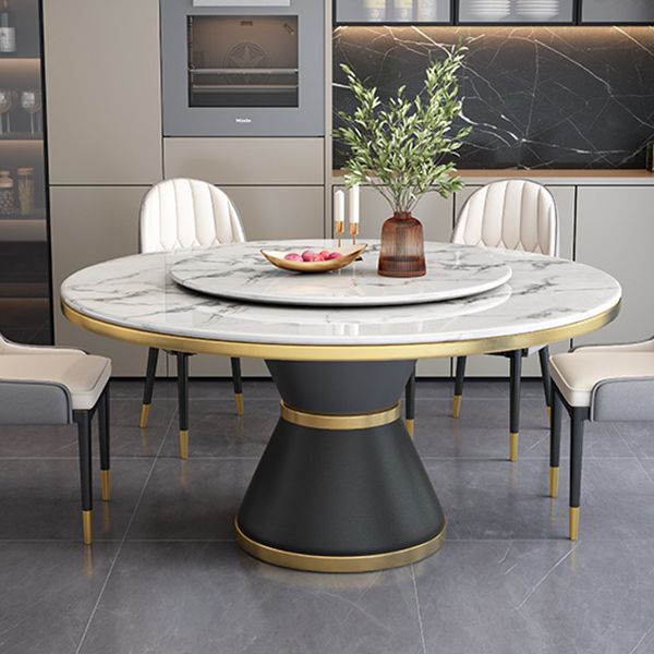 Rotatable Sintered Stone Top Round Table in White Glam Dining Table with Metal Pedestal Clearhalo ' dining_table' 'Dining Tables & Seating' 'Dining Tables' 'furn' 'furn_dining_table' 'Furniture' 'furniture_dining_table' 'Kitchen & Dining Furniture' 'kitchen&dining_furn' 'kitchen' 'kitchen_dining_table' 1200x1200_cc723f12-de5c-4282-a2ed-18a03829f74c