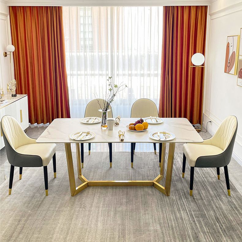 Scandinavian Metal Base Dining Table Rectangle Formal Dinette Set for Dining Room Clearhalo 'Dining Room Sets' 'Dining Tables & Seating' 'dining_room_set' 'furn' 'furn_dining_room_set' 'Furniture' 'furniture_dining_room_set' 'Kitchen & Dining Furniture' 'kitchen&dining_furn' 'kitchen' 1200x1200_cc74706f-ae34-410f-b5b5-93993a6a875c