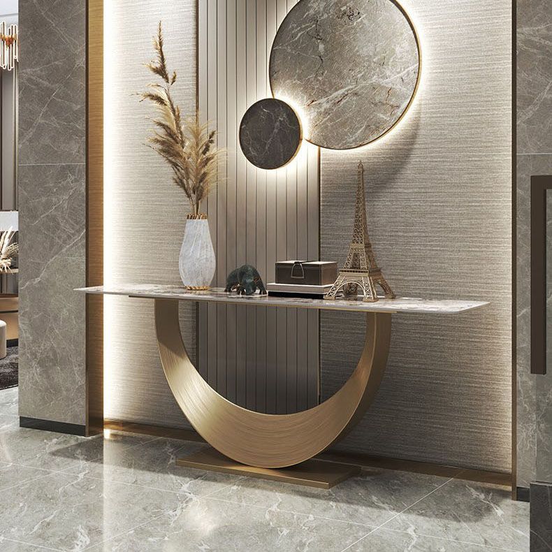 Glam Rectangle Console Accent Table Stone Console Sofa Table for Hall