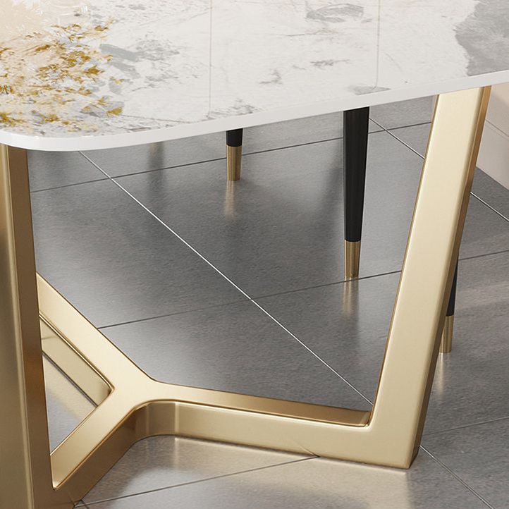 Traditional Luxury Dining Table Rectangle Sintered Stone Trestle Table with Gold Frame Clearhalo ' dining_table' 'Dining Tables & Seating' 'Dining Tables' 'furn' 'furn_dining_table' 'Furniture' 'furniture_dining_table' 'Kitchen & Dining Furniture' 'kitchen&dining_furn' 'kitchen' 'kitchen_dining_table' 1200x1200_cc781a47-f2c7-4c72-8a0d-cb93045f0b35