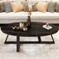 Glam ovale leistenen salontafel, 47 cm hoge cocktailtafel met ijzeren kruispoten