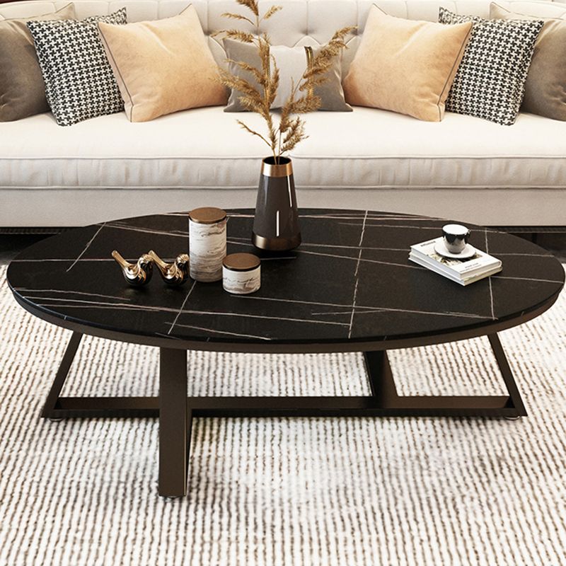 Glam ovale leistenen salontafel, 47 cm hoge cocktailtafel met ijzeren kruispoten