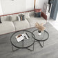 Round Clear Glass Cocktail Table Set Contemporary Cross Legs Coffee Table in Black