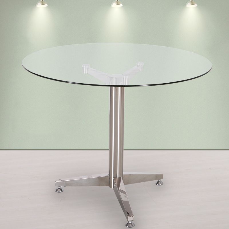 Modern Round Dining Room Table Tempered Glass Table with Pedestal Base Clearhalo ' dining_table' 'Dining Tables & Seating' 'Dining Tables' 'furn' 'furn_dining_table' 'Furniture' 'furniture_dining_table' 'Kitchen & Dining Furniture' 'kitchen&dining_furn' 'kitchen' 'kitchen_dining_table' 1200x1200_cc7f705c-a314-4238-8584-334d1f7da466