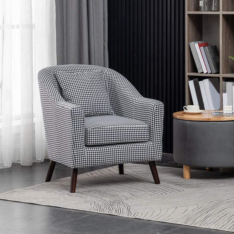 26.77" L * 27.55" W * 32.67" H Bonded Leather Barrel Accent Chair Sloped Arms Barrel Chair Clearhalo 'Accent Chairs' 'accent_chairs' 'Chairs & Seating' 'furn' 'furn_accent_chairs' 'Furniture' 'furniture_accent_chairs' 'Living Room Furniture' 1200x1200_cc7f8019-8a11-40d2-9bf2-9c290a75070d