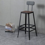 Industrial Style Wood Top Barstool Indoor Black 4 Legs Bar Stool for Coffee Shop