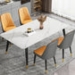 Mesa de comedor de piedra rectangular de lujo con 4 patas de acero dorado y negro