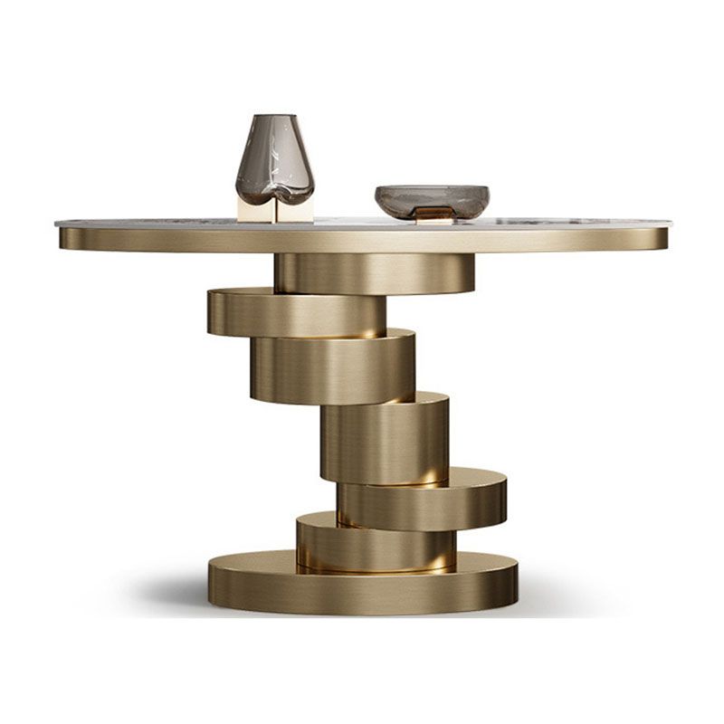 Glam Stone Console Table Golden Oval Console Accent Table for Hall