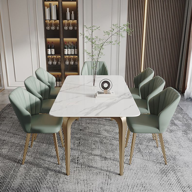 Modern Style Traditional Height Dining Set with Fixed Rectangle Shape Table and 4 Gold Legs Base Clearhalo 'Dining Room Sets' 'Dining Tables & Seating' 'dining_room_set' 'furn' 'furn_dining_room_set' 'Furniture' 'furniture_dining_room_set' 'Kitchen & Dining Furniture' 'kitchen&dining_furn' 'kitchen' 1200x1200_cc87e88e-48f9-42c6-83bd-2f8e9a1f35d3