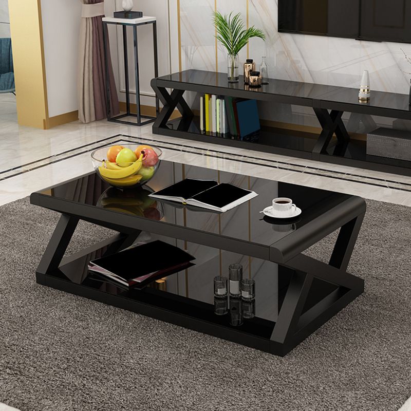 Modern Style Tempered Glass Top Cocktail Table Metal Frame Coffee Table