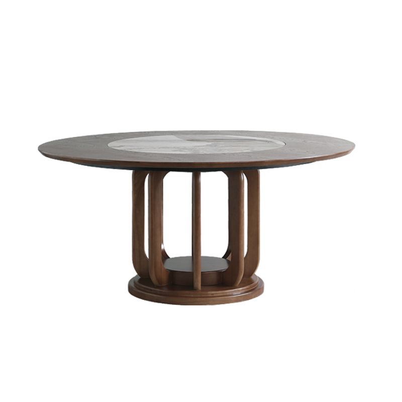 Walnut Color Solid Wood Round Dining Table Round Turntable Furniture with Pedestal Base Clearhalo 'Dining Tables & Seating' 'Dining Tables' 'dining_table' 'furn' 'furn_dining_table' 'Furniture' 'Kitchen & Dining Furniture' 1200x1200_cc8c1fb7-8949-4223-877f-cd21d41c6854