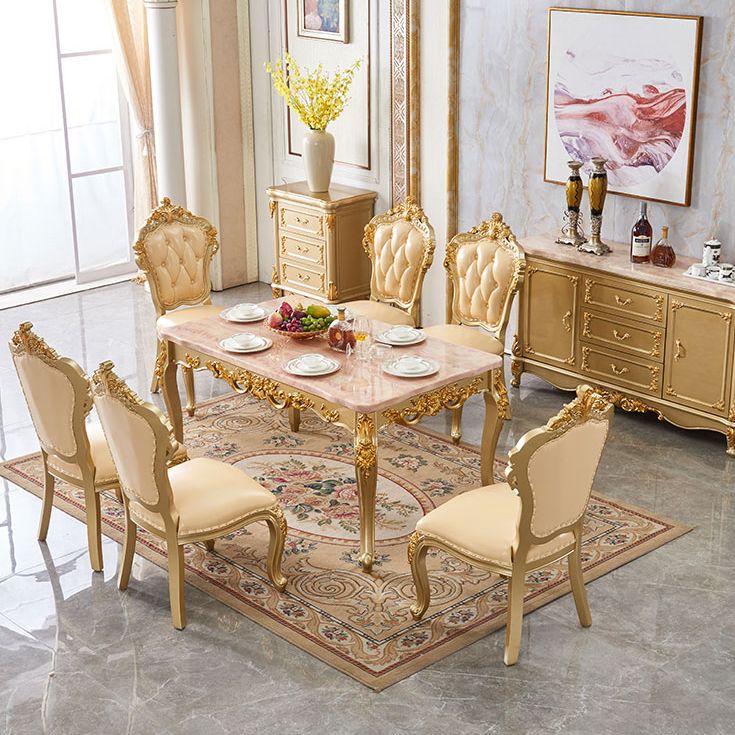 Solid Wood Victorian Rectangular Dining Table Marble Top Table with 4 Legs Clearhalo 'Dining Tables & Seating' 'Dining Tables' 'dining_table' 'furn' 'furn_dining_table' 'Furniture' 'Kitchen & Dining Furniture' 1200x1200_cc905885-01a9-483a-b77c-d1a8b08136df