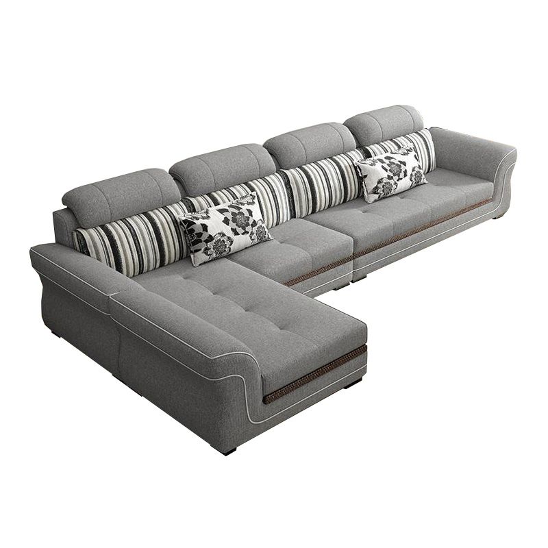 Contemporary Cushion Back Sofa and Chaise Living Room L-Shape Sectional Clearhalo 'Furniture' 'furniture_sectionals' 'kitchen' 'kitchen_sectionals' 'Living Room Furniture' 'Sectionals' 1200x1200_cc94df3e-2e88-4d70-af9f-65352111bf52
