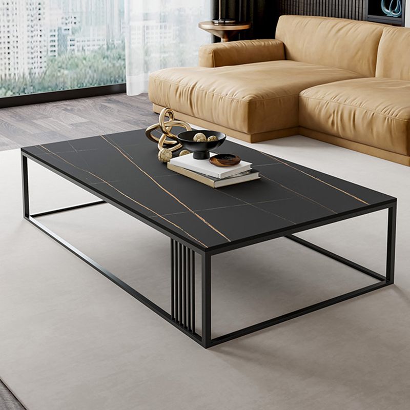 Metal Frame Rectangular Coffee Table Stone Top Cocktail Table Clearhalo 'Coffee & Accent Tables' 'Coffee Tables' 'coffee_tables' 'furn' 'furn_coffee_tables' 'Furniture' 'Living Room Furniture' 1200x1200_cc9835db-52ae-4629-9040-7aa94a3e1c24