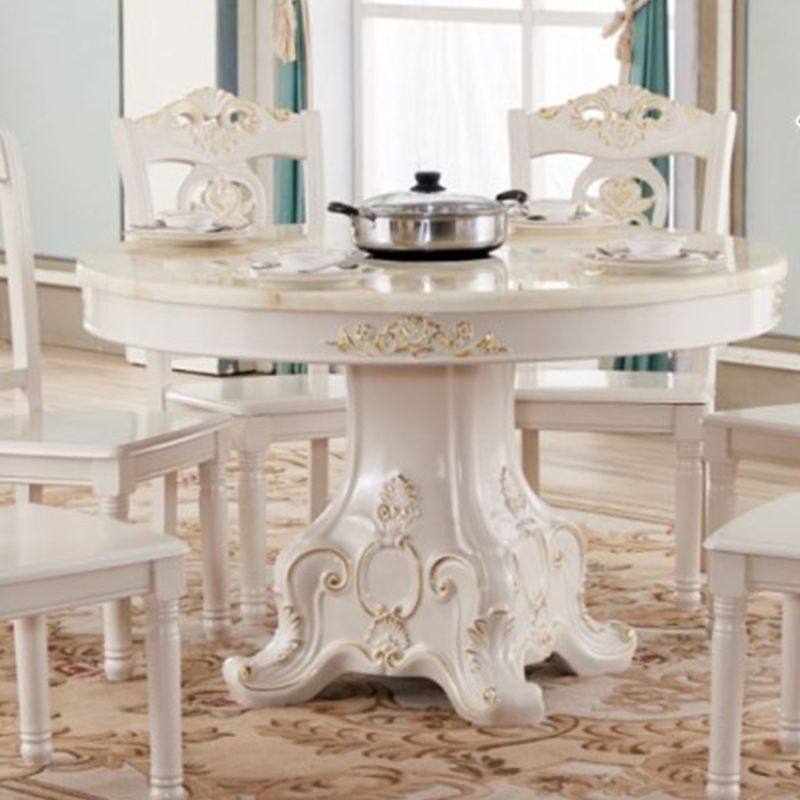 オークウッドベースビクトリア朝のダイニングテーブル丸い大理石のトップテーブルと台座