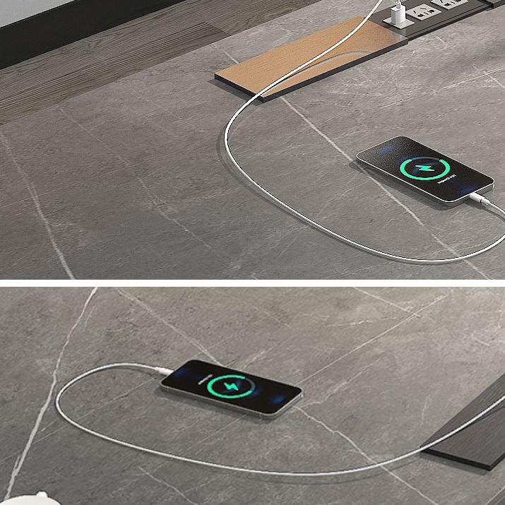 Donkere taupe en zwarte bureausteensteen en roestvrijstalen schrijfbureau met 2 laden