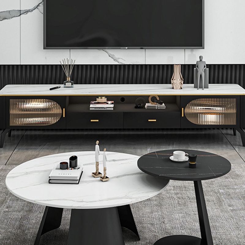 White Round Coffee Table Slate Coffee Table Set with Black Legs Clearhalo 'Coffee & Accent Tables' 'Coffee Tables' 'coffee_tables' 'furn' 'furn_coffee_tables' 'Furniture' 'Living Room Furniture' 1200x1200_cc9aaa86-f4c7-4380-b397-69a9f6be6a97