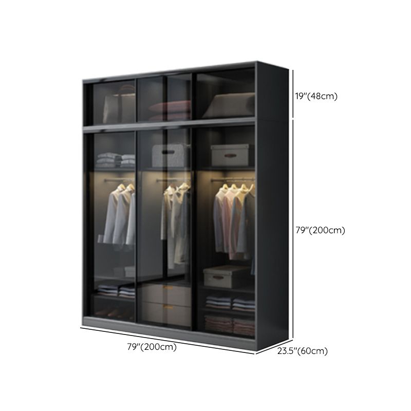 Contemporary Wood and Tempered Glass Wardrobe Freestanding Wardrobe Armoire without Light Clearhalo 'Armoires & Wardrobes' 'armoires_wardrobes' 'Bedroom Furniture' 'furn' 'furn_armoires_wardrobes' 'Furniture' 1200x1200_cc9ba4ae-e6a7-4dac-ad17-63b80e02f0b4