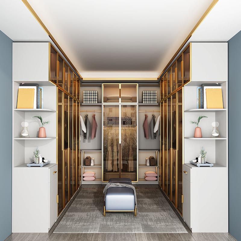 Hout- en glazen kledingkastkast eigentijds scharnierende garderobe kast