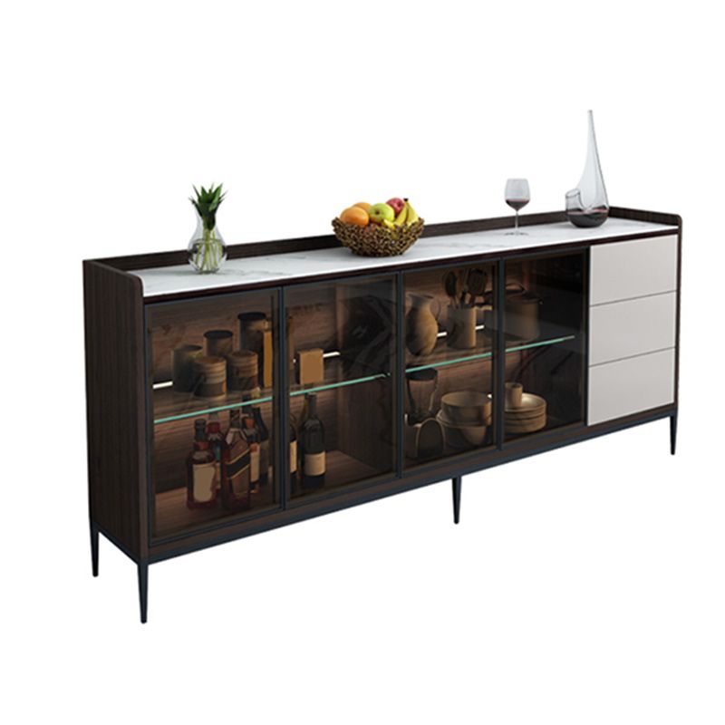 Glam Cabinets Buffet Stand 3 Drawers Glass Doors Buffet Sideboard Clearhalo 'buffet_sideboard' 'Buffets & Sideboards' 'furn' 'furn_buffet_sideboard' 'Furniture' 'Kitchen & Dining Furniture' 1200x1200_cc9e023e-487d-45bc-a161-25bb17a9c3d3