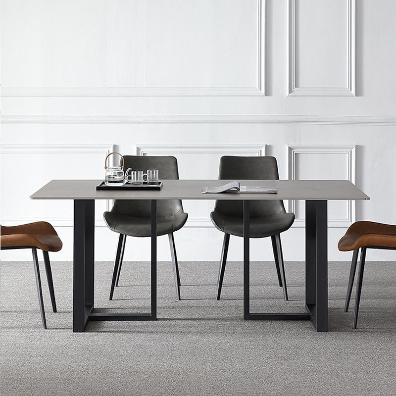 Industrial Dining Table Sintered Stone Table with Black Double Pedestal for Dining Room Clearhalo ' dining_table' 'Dining Tables & Seating' 'Dining Tables' 'furn' 'furn_dining_table' 'Furniture' 'furniture_dining_table' 'Kitchen & Dining Furniture' 'kitchen&dining_furn' 'kitchen' 'kitchen_dining_table' 1200x1200_cc9e3327-a08d-473d-96c3-d1950d16b396