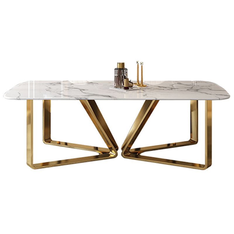 Traditional Luxury Metal Base Table Rectangle Dinner Table for Home Clearhalo 'Dining Tables & Seating' 'Dining Tables' 'dining_table' 'furn' 'furn_dining_table' 'Furniture' 'Kitchen & Dining Furniture' 1200x1200_cc9eb82f-7e80-4fec-8ba6-825da734295b