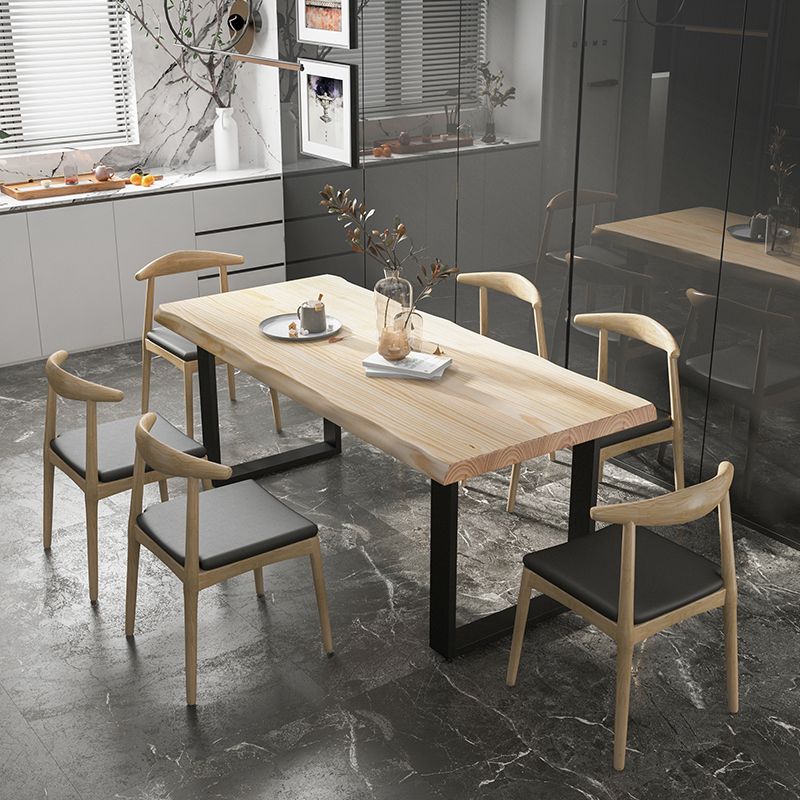 Industrial Pine Wood Dining Table Rectangle Table with Black Double Pedestal Clearhalo 'Dining Tables & Seating' 'Dining Tables' 'dining_table' 'furn' 'furn_dining_table' 'Furniture' 'furniture_dining_table' 'Kitchen & Dining Furniture' 'kitchen' 'kitchen_dining_table' 1200x1200_cca0bf50-26b9-42d7-85cb-ad461b925f6e