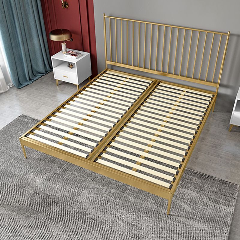 Contemporary Metal and Wood Slat Bed with Rectangular Headboard