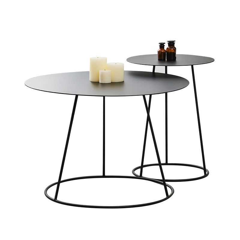 Mid-Century Modern Iron Coffee Table Set Black Finish Round Cocktail Table Clearhalo 'Coffee & Accent Tables' 'Coffee Tables' 'coffee_tables' 'furn' 'furn_coffee_tables' 'Furniture' 'Living Room Furniture' 1200x1200_ccaf9ec4-8752-4c9b-82bd-8ab4eb859875