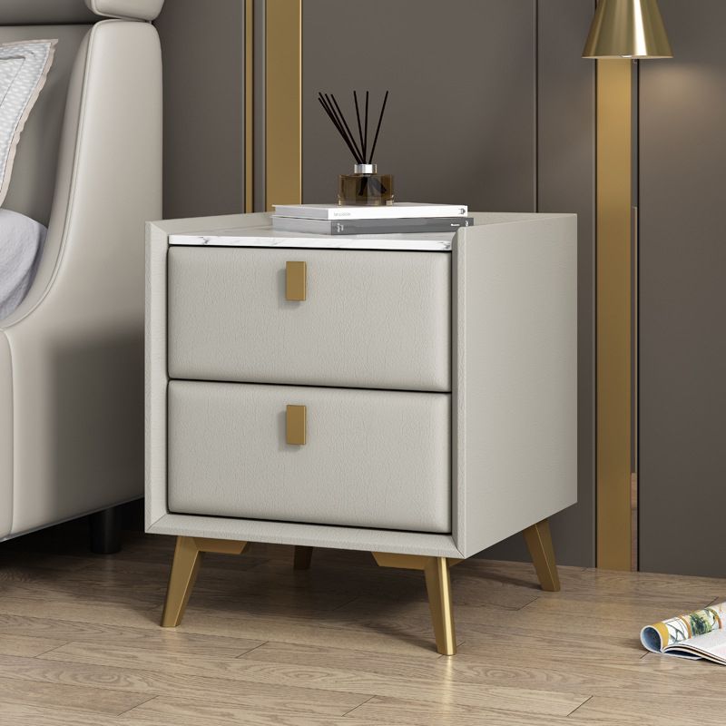 Mesa de acento de cuero sintética Mesa nocturna de 2 cavadores para el dormitorio
