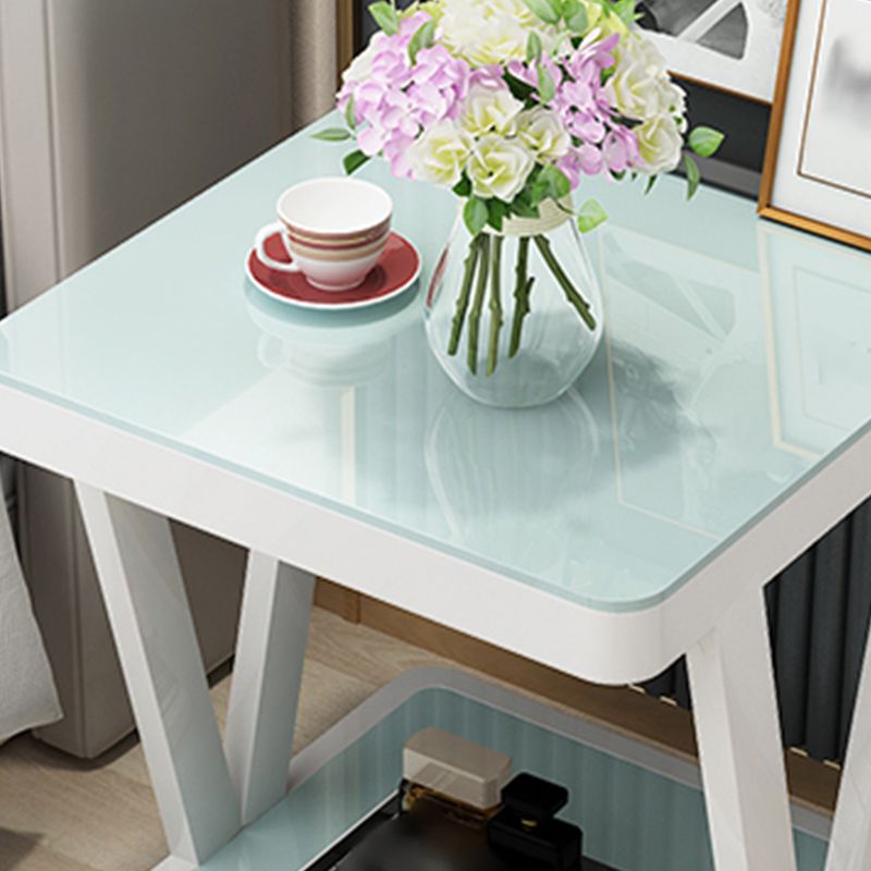 Tavolo da notte top in vetro aperto in acciaio moderno comodino a 2 scaffali in nero/bianco