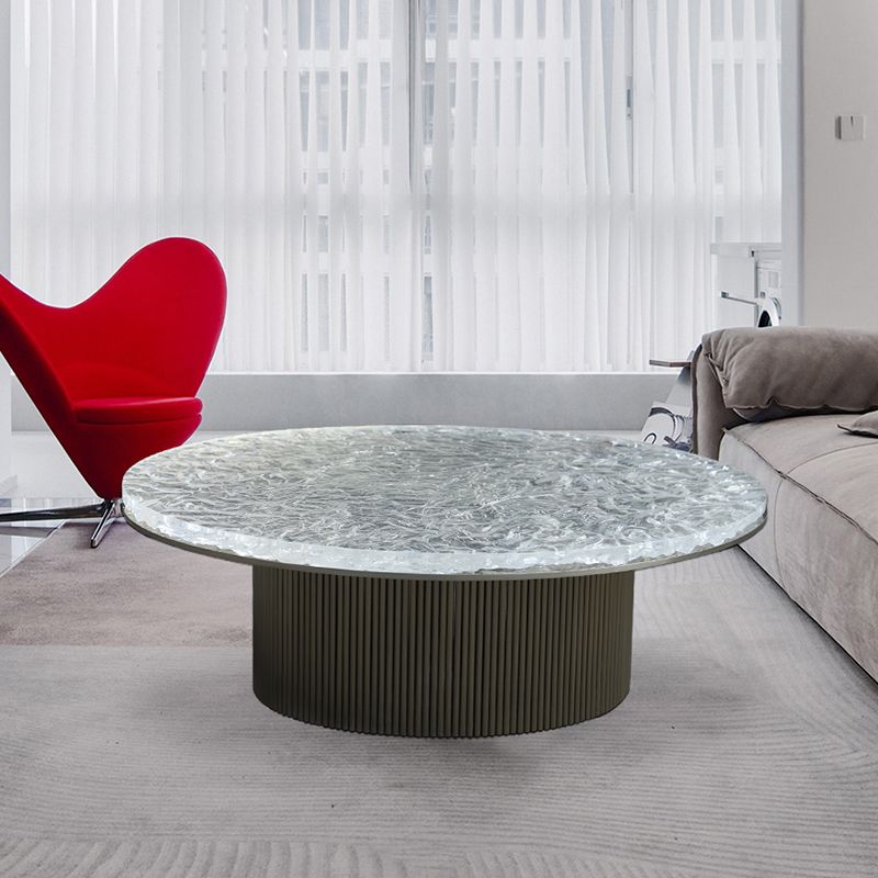 Clear Glam Metal Single Round Pedestal Coffee Cocktail Table