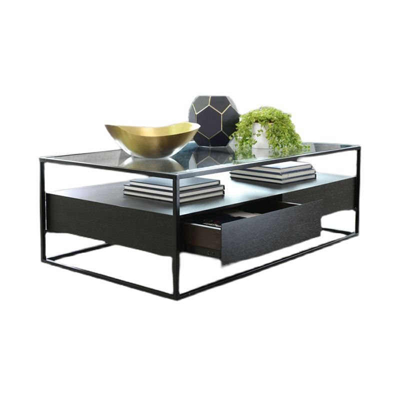 17.7" H Modern Rectangle Glass Coffee Table Metal Frame Cocktail Table with Storage Clearhalo 'Coffee & Accent Tables' 'Coffee Tables' 'coffee_tables' 'furn' 'furn_coffee_tables' 'Furniture' 'Living Room Furniture' 1200x1200_ccb48281-fc2f-4534-a9a7-912e947af435