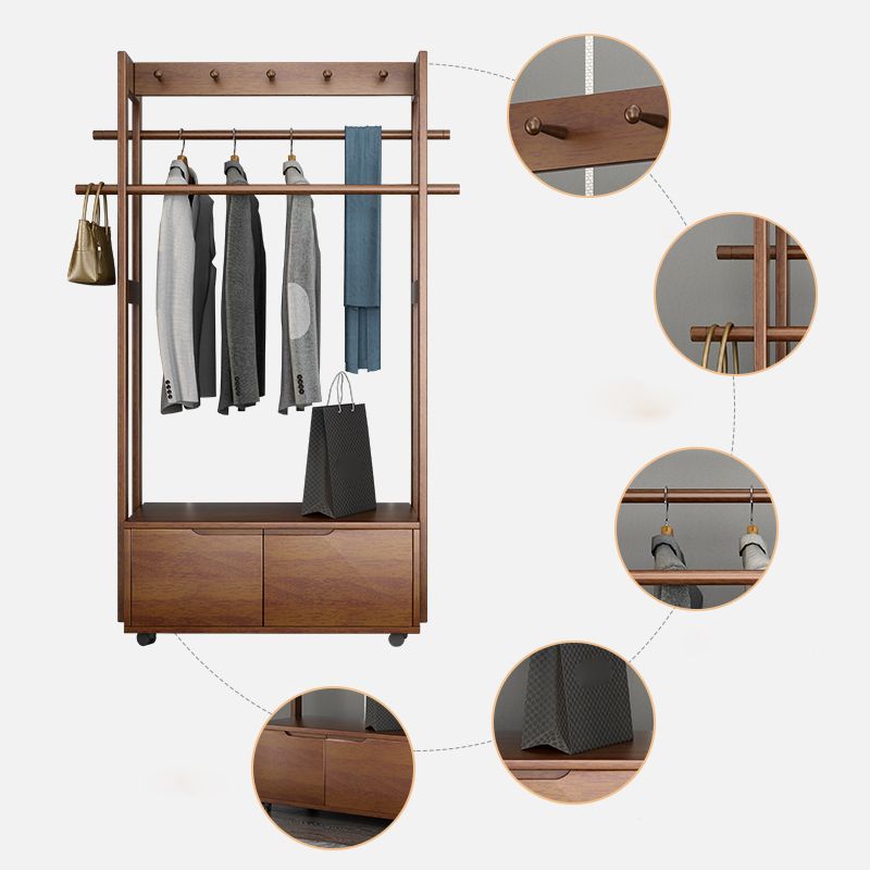 Modern Style Bedroom Wardrobe Movable Wooden Armoire with Drawers