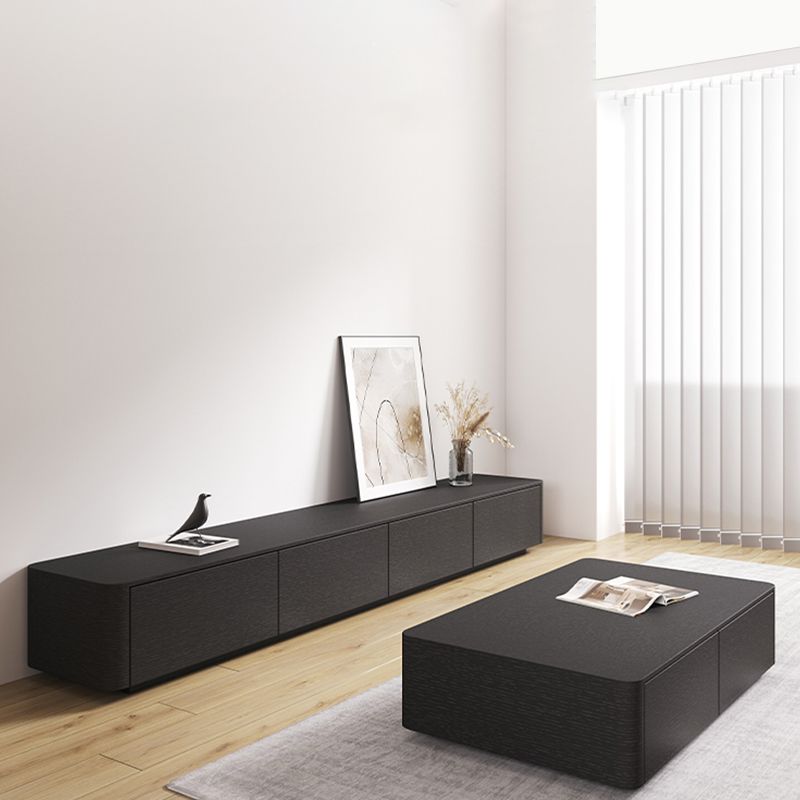 Modern Black TV Console Engineered Wood Cable Management Media Console Clearhalo 'furn' 'furn_tv_stands_entertainment_centers' 'Furniture' 'Living Room Furniture' 'TV Stands & Entertainment Centers' 'TV Stands & Media Storage Furniture' 'tv_stands_entertainment_centers' 1200x1200_ccb5f075-b318-41e9-8716-77d50d99069c