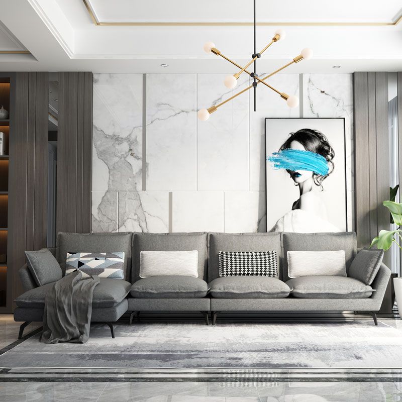 Miscela di lino a forma di L sezionale con cuscini indietro per soggiorno